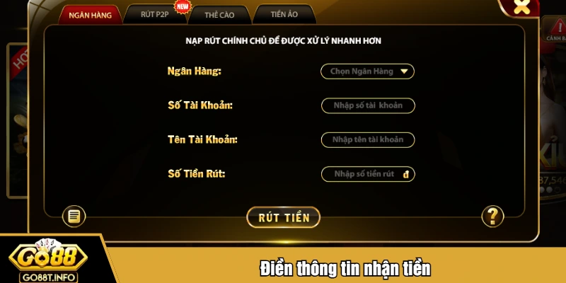 Điền thông tin nhận tiền