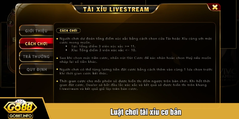 Luật chơi tài xỉu cơ bản
