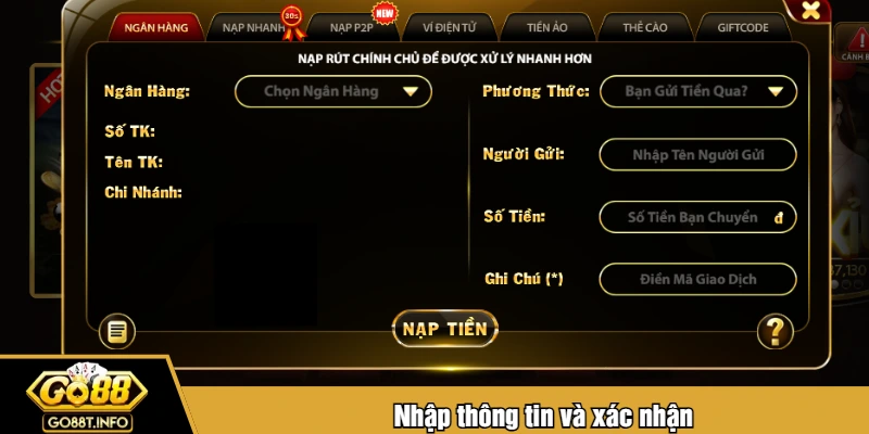 Nhập thông tin và xác nhận